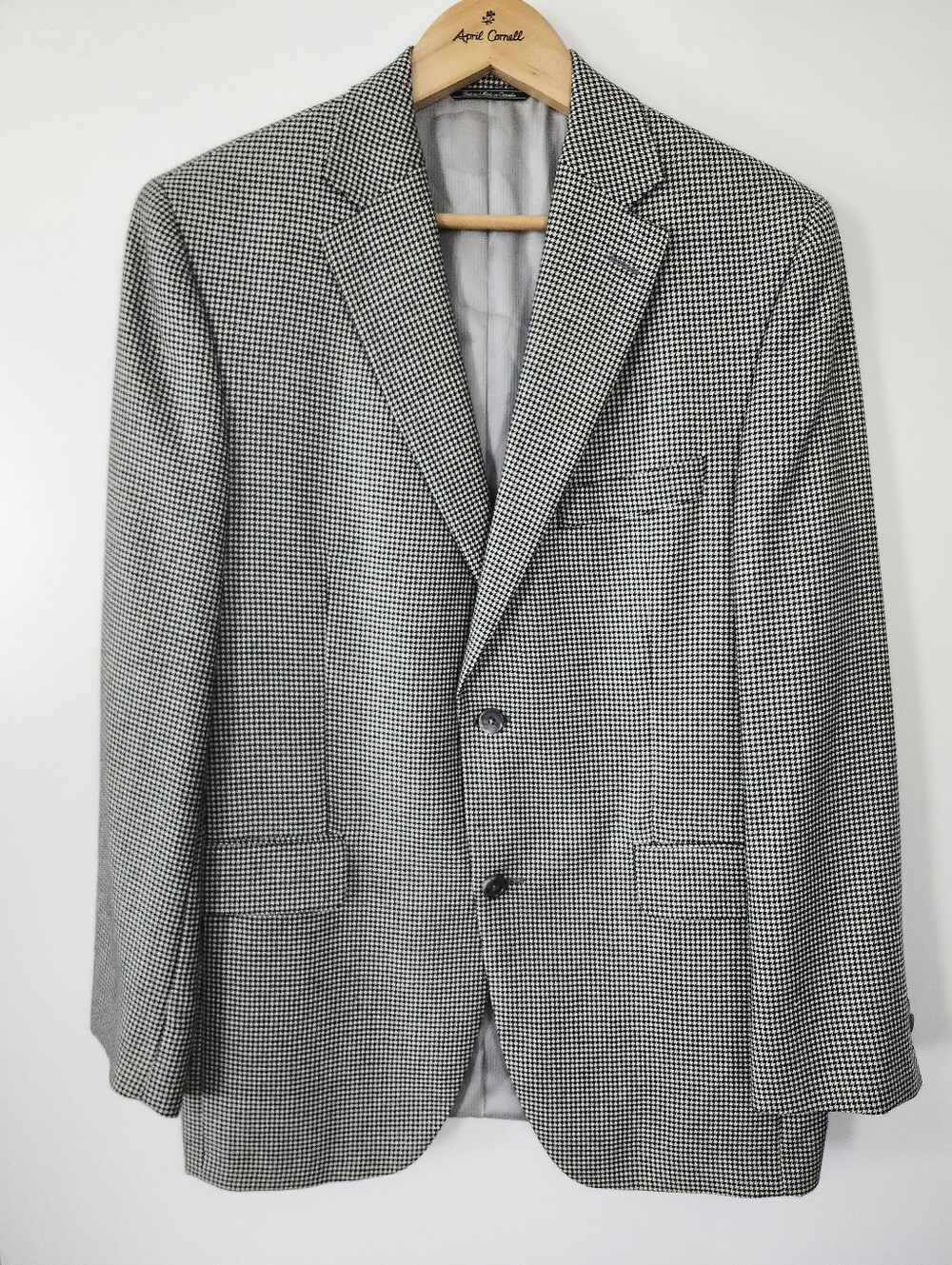 SAKS FIFTH AVENUE LORO PIANA Cashmere Jacket Blazer Black White Houndstooth 40R